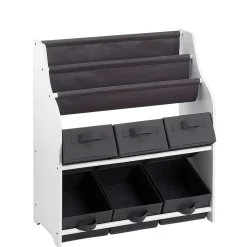 Rangement|Gifi Rangement 2en1 gris et blanc bibliothèque et panière x6