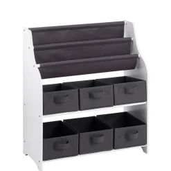 Rangement|Gifi Rangement 2en1 gris et blanc bibliothèque et panière x6