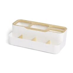 Clearance Gifi Rangement salle de bain bambou et plastique blanc