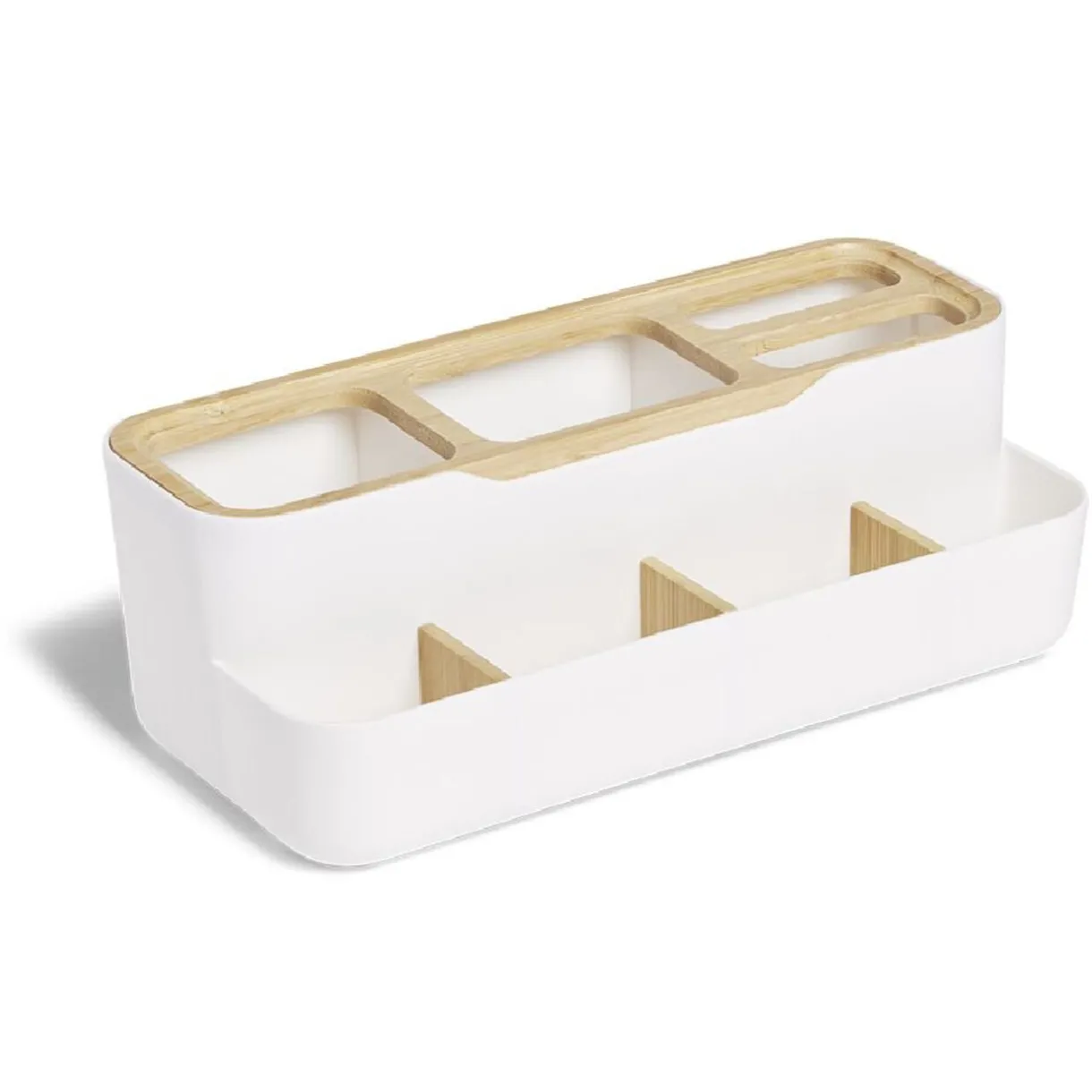 Clearance Gifi Rangement salle de bain bambou et plastique blanc