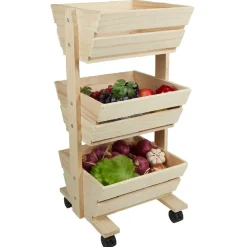 Resserre légume en bois 3 niveaux à roulettes^Gifi Outlet