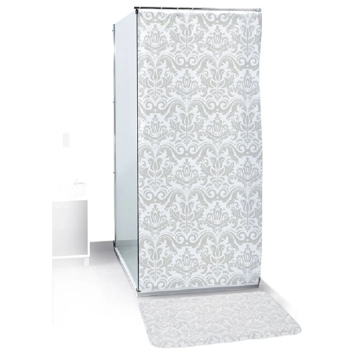 Gifi Rideau de douche 12 anneaux et tapis de bain assorti