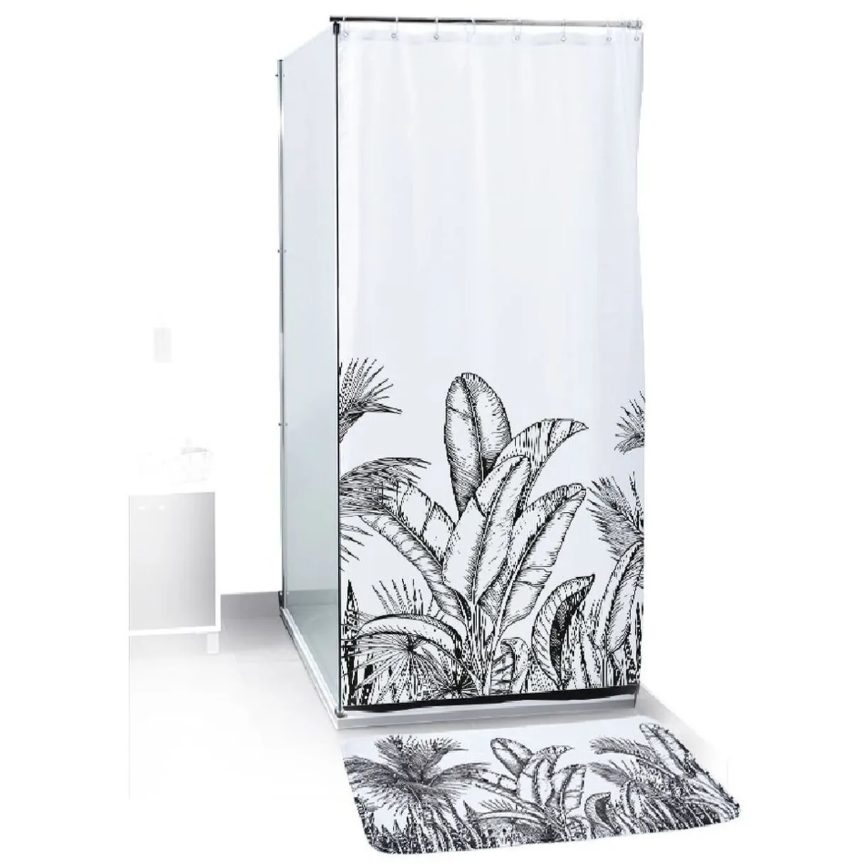 Gifi Rideau de douche 12 anneaux et tapis de bain assorti