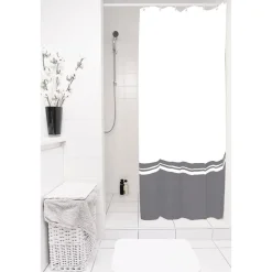 New Gifi Rideau de douche gris et blanc sans anneaux