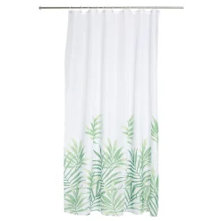 Best Gifi Rideau de douche Jungle blanc motif feuillage vert
