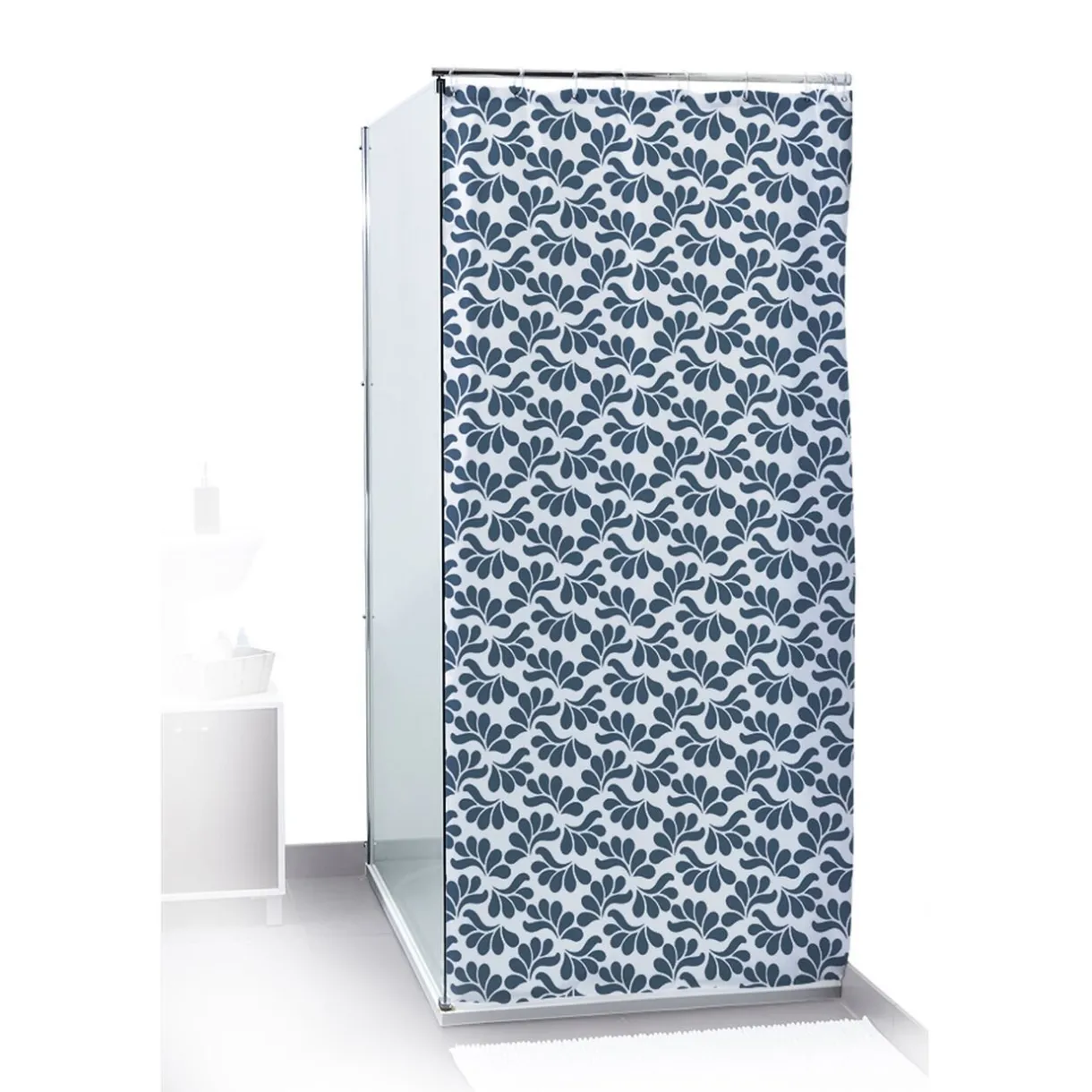 Clearance Gifi Rideau de douche motif feuillage blanc bleu 180x200cm 100% polyester
