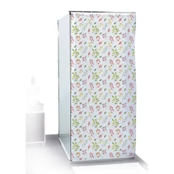 Gifi Rideau de douche motif feuillage et floral blanc vert rouge 180x200cm