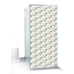 New Gifi Rideau de douche motif feuillage abstrait blanc vert rouge 180x200cm