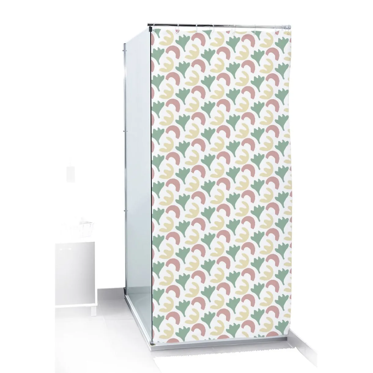 New Gifi Rideau de douche motif feuillage abstrait blanc vert rouge 180x200cm