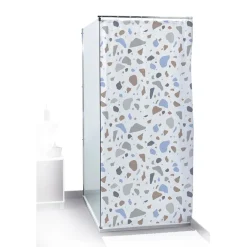 Best Gifi Rideau de douche motif mosaïque style terrazzo blanc et bleu 180x200cm