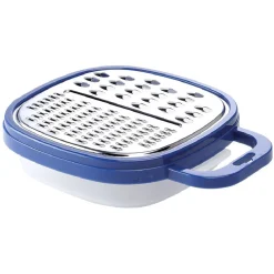 Râpe avec récipient en inox et plastique bleu^Gifi Discount