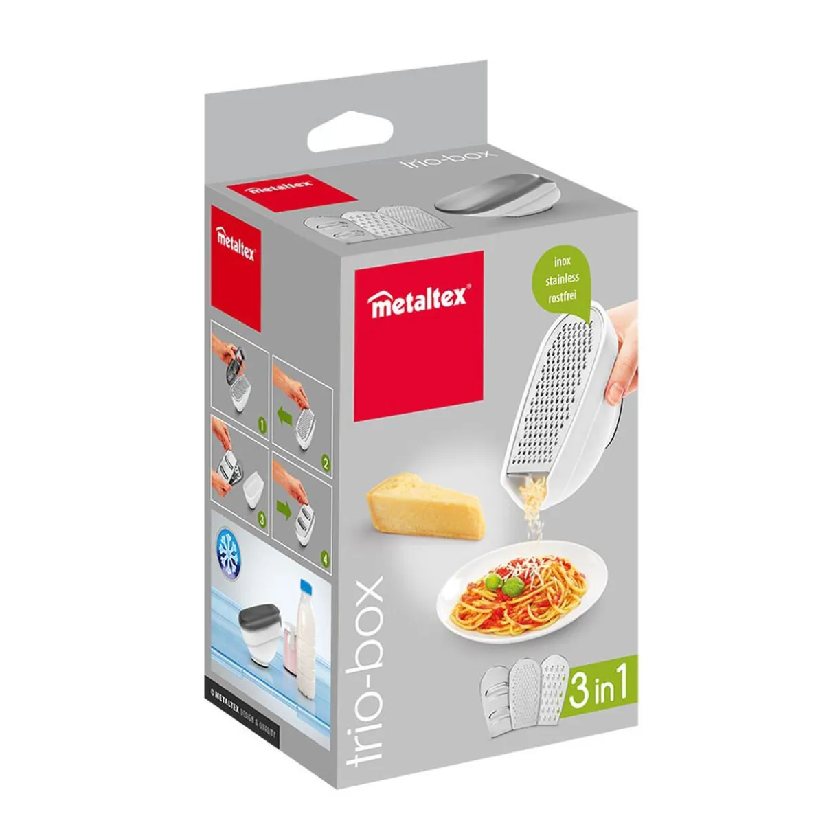 Râpe Metaltex avec couvercle et 3 lâmes interchangeables^Gifi Sale