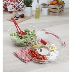 Saladier fraîcheur multicompartiments transparent et rouge^Gifi New