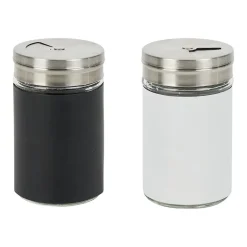 Salière et poivrière en verre et métal, set duo noir et blanc^Gifi Best