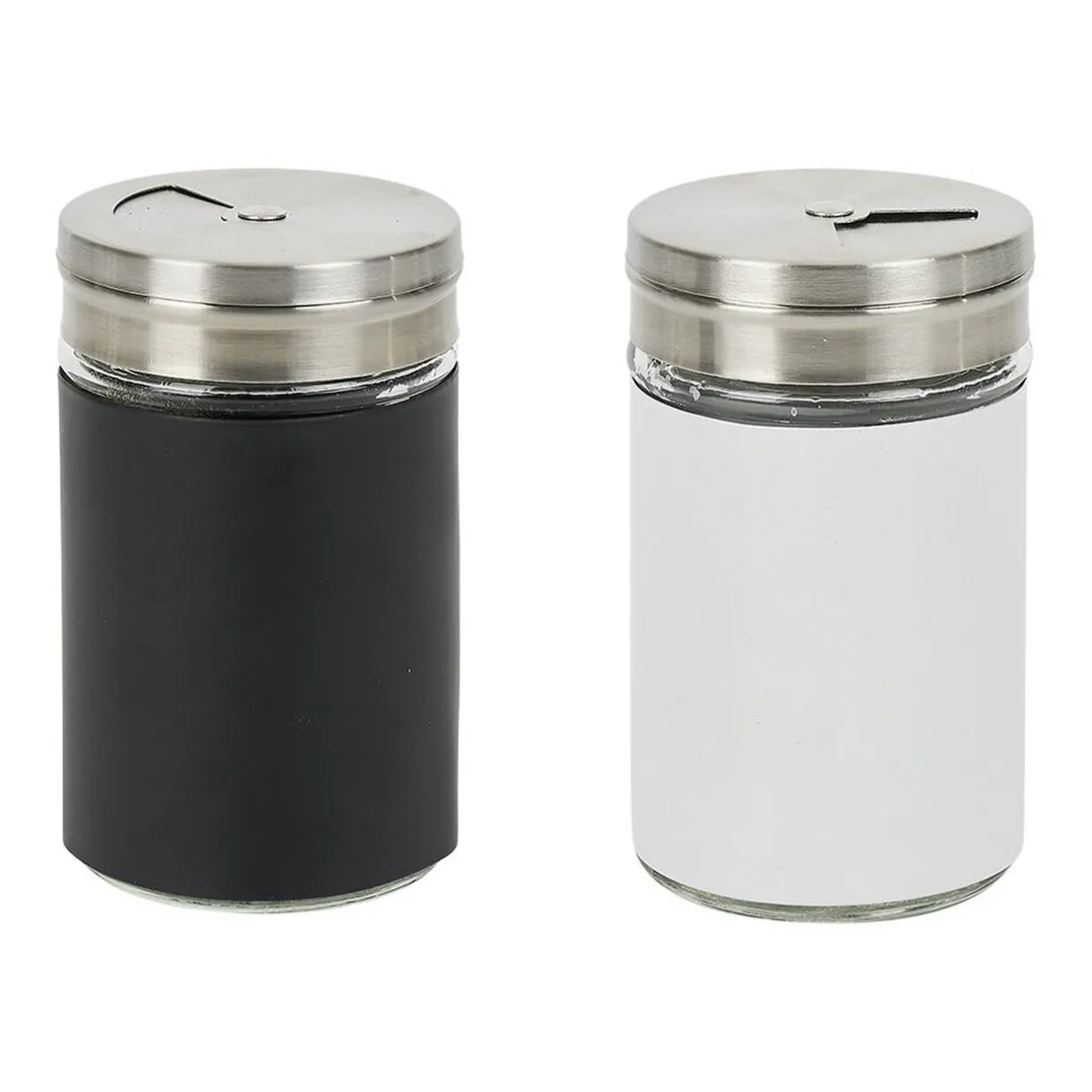 Salière et poivrière en verre et métal, set duo noir et blanc^Gifi Best