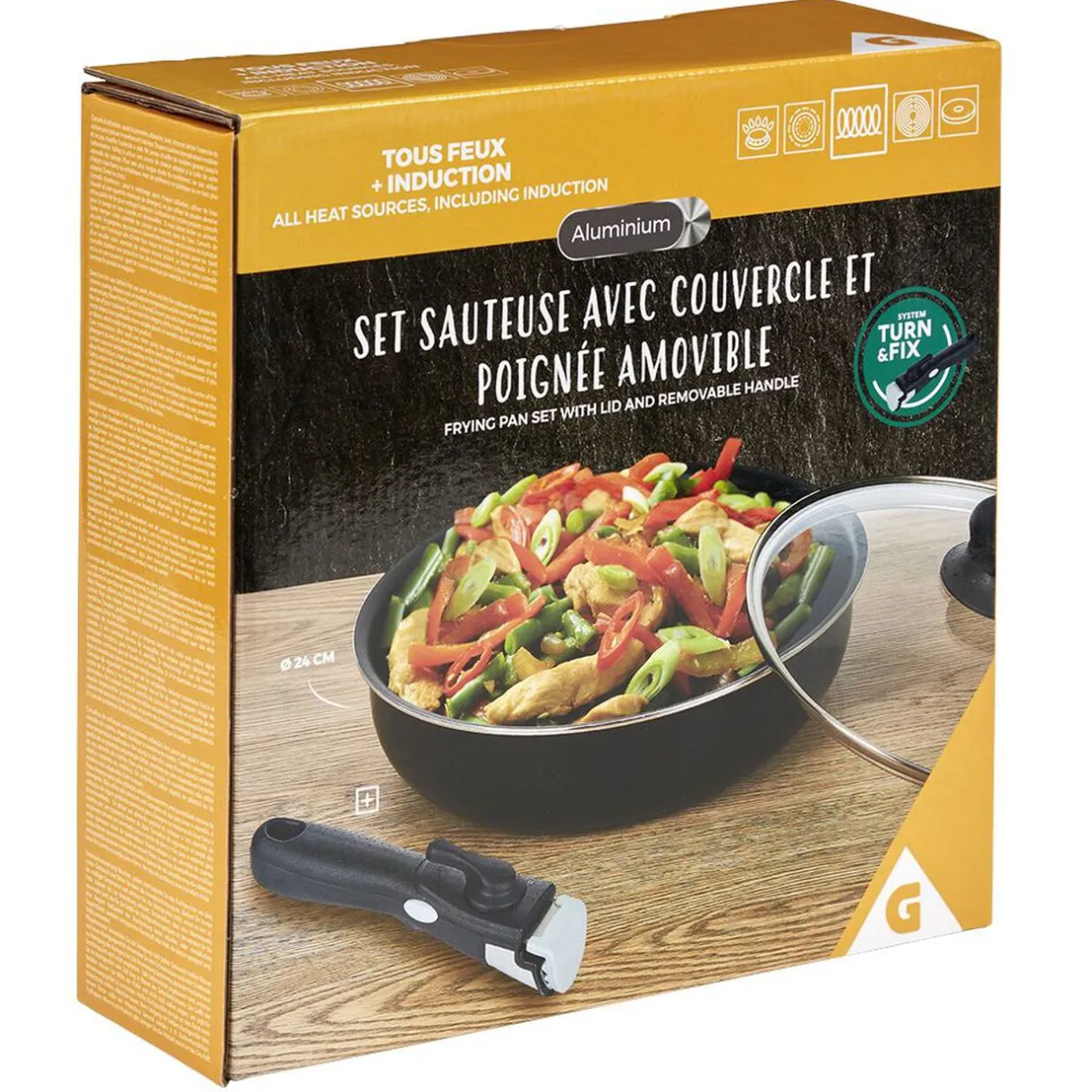 Sauteuse aluminium noir avec couvercle verre et poignée amovible Ø24cm^Gifi Best