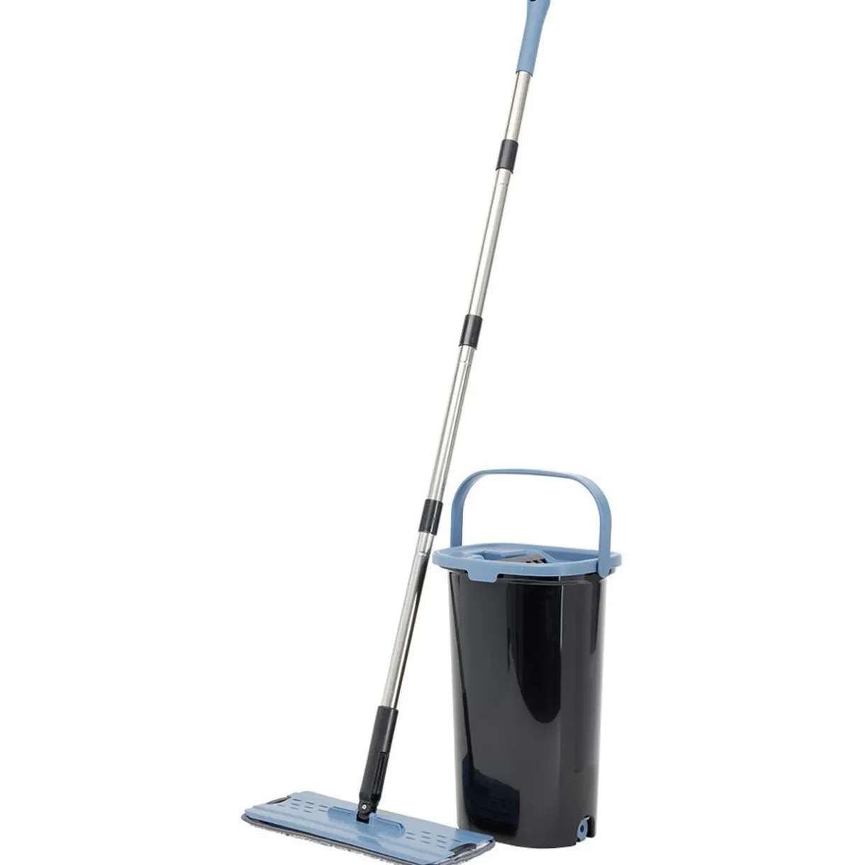 Nettoyage Et Entretien|Gifi Seau essoreur + balai plat noir et bleu 8L