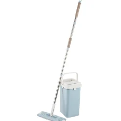 Nettoyage Et Entretien|Gifi Seau essoreur avec balai plat pliable gris et bleu 8 L