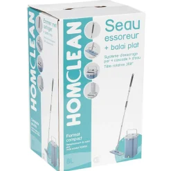 Nettoyage Et Entretien|Gifi Seau essoreur avec balai plat pliable gris et bleu 8 L