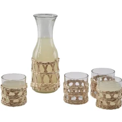 Service à boisson verre osier tressé naturel^Gifi