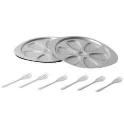 Service à huîtres argenté inox 6 plats 6 fourchettes^Gifi Clearance