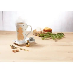 Service à thé tasse ananas doré plateau et infuseur^Gifi Hot