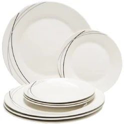 Service à vaisselle blanc lignes courbées noires et grises 8 pièces^Gifi Outlet