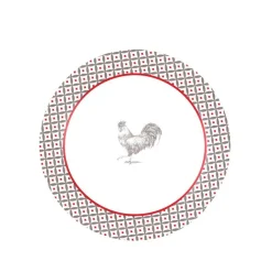 Service à vaisselle design campagne poule 12 pièces gris blanc rouge^Gifi Discount