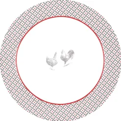 Service à vaisselle design campagne poule 12 pièces gris blanc rouge^Gifi Discount