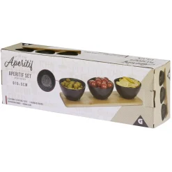 Service apéritif 3 bols en porcelaine et 1 planche en bambou^Gifi Best
