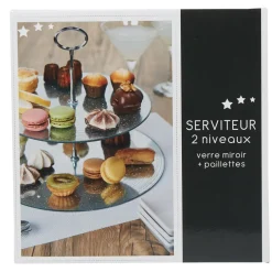 Serviteur 2 niveaux verre transparent pailleté^Gifi Best