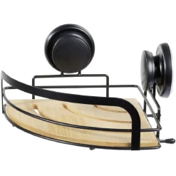 Gifi Serviteur de douche d'angle bambou et métal noir