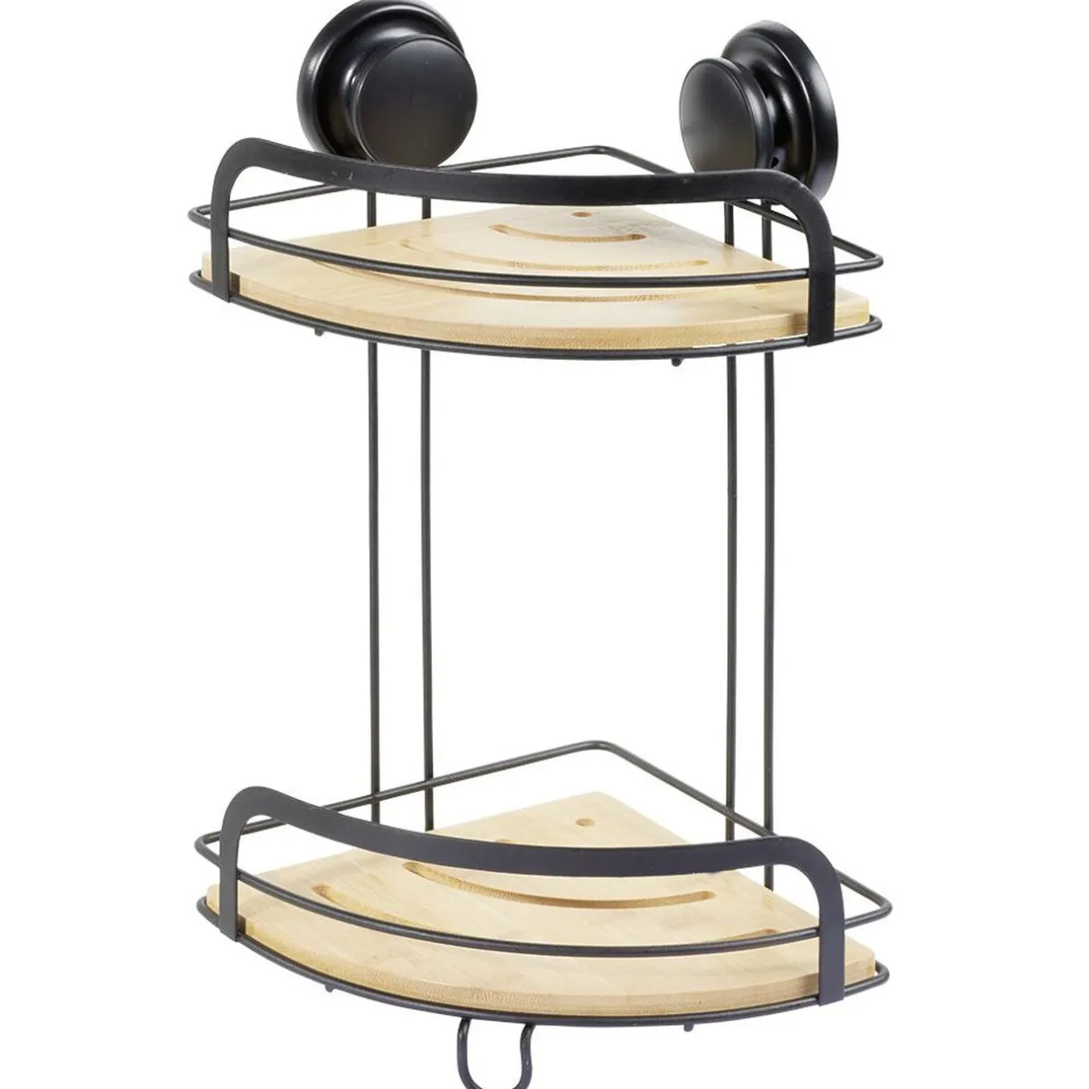 Gifi Serviteur de douche d'angle 2 niveaux bambou et métal noir