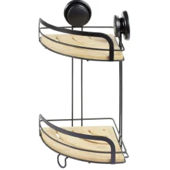 Gifi Serviteur de douche d'angle 2 niveaux bambou et métal noir