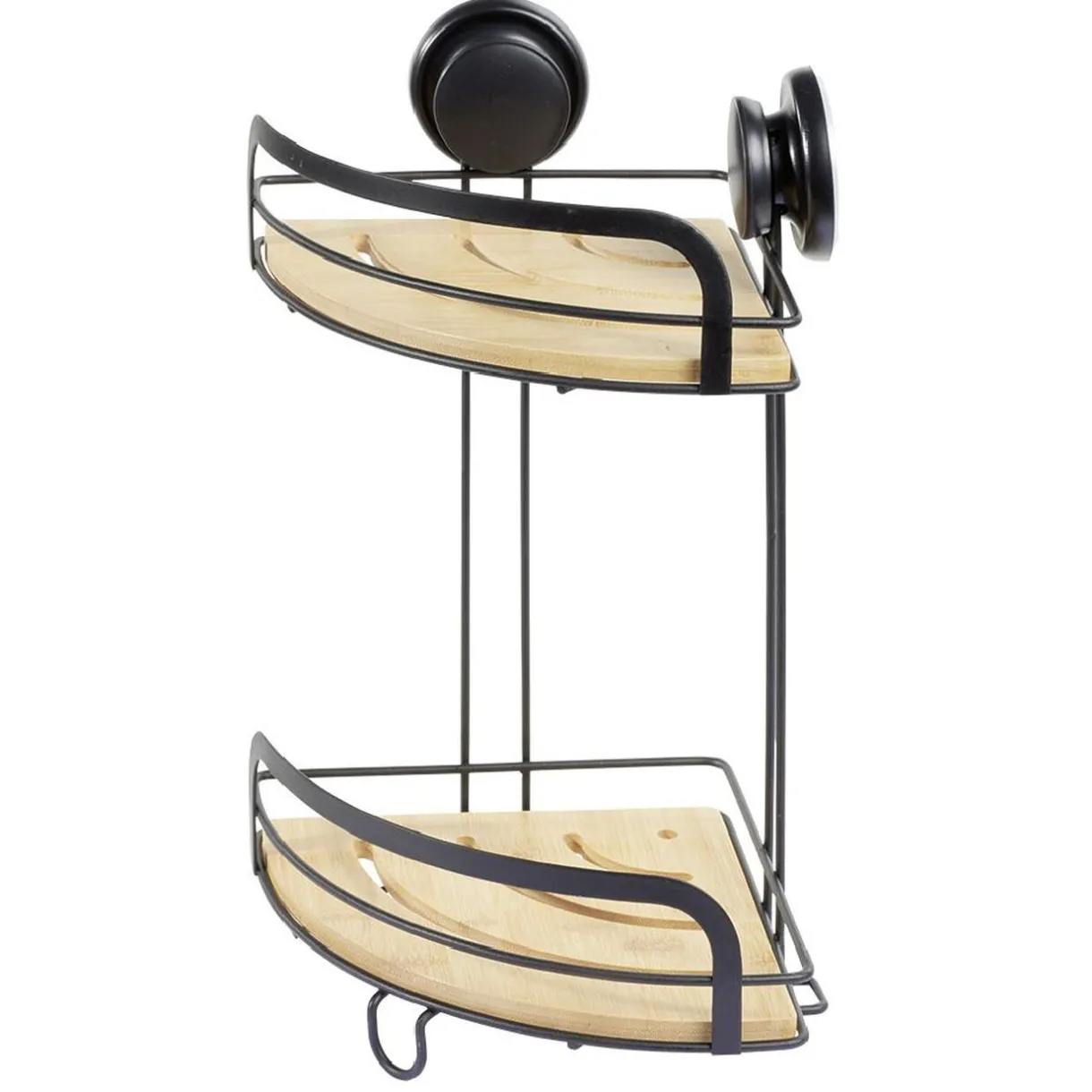 Gifi Serviteur de douche d'angle 2 niveaux bambou et métal noir