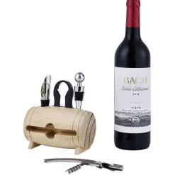 Set 4 accessoires à vin dans tonneau en bois^Gifi Discount