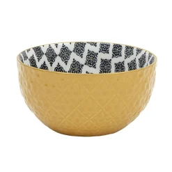 Set 4 bols décor ethnique noir et blanc et support en bambou^Gifi New