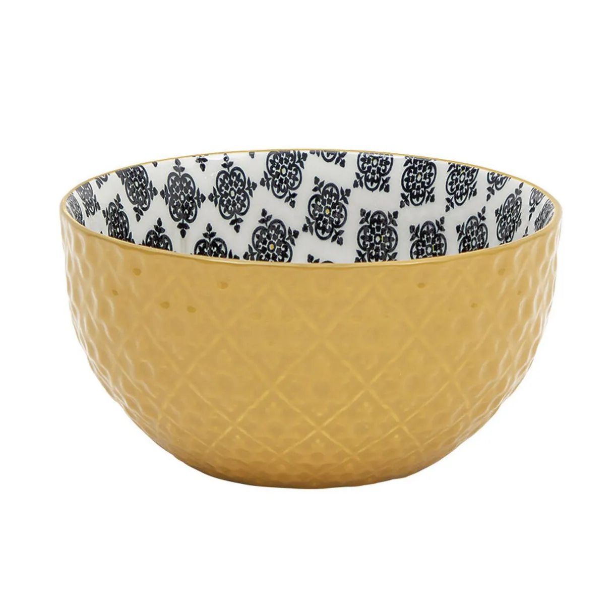 Set 4 bols décor ethnique noir et blanc et support en bambou^Gifi New