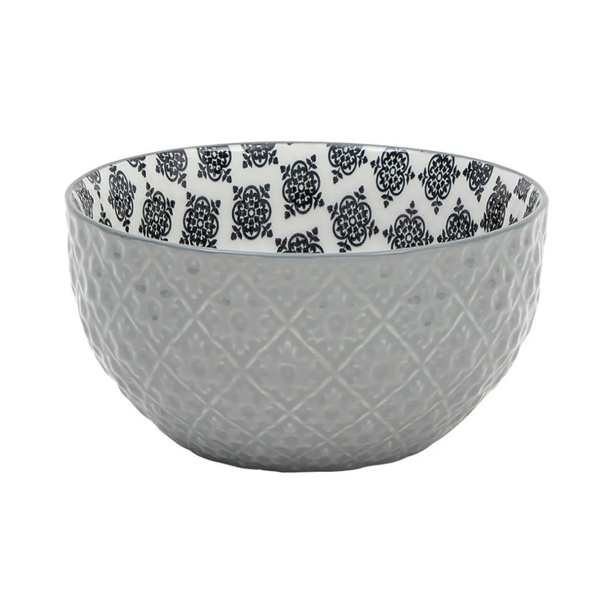 Set 4 bols décor ethnique noir et blanc et support en bambou^Gifi New