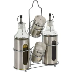 Set assaisonnement 4-en-1 en verre et fer gris^Gifi Best