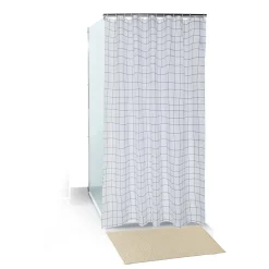Outlet Gifi Set salle de bain tapis/rideau/anneaux - 2 modèles