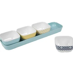 Support à apéritifs avec 4 coupelles déco jaune bleu^Gifi Best