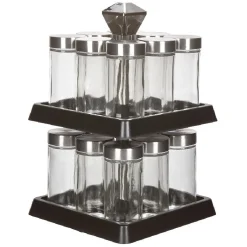 Support à épices noir 16 bocaux en verre et inox 2 étages^Gifi Best
