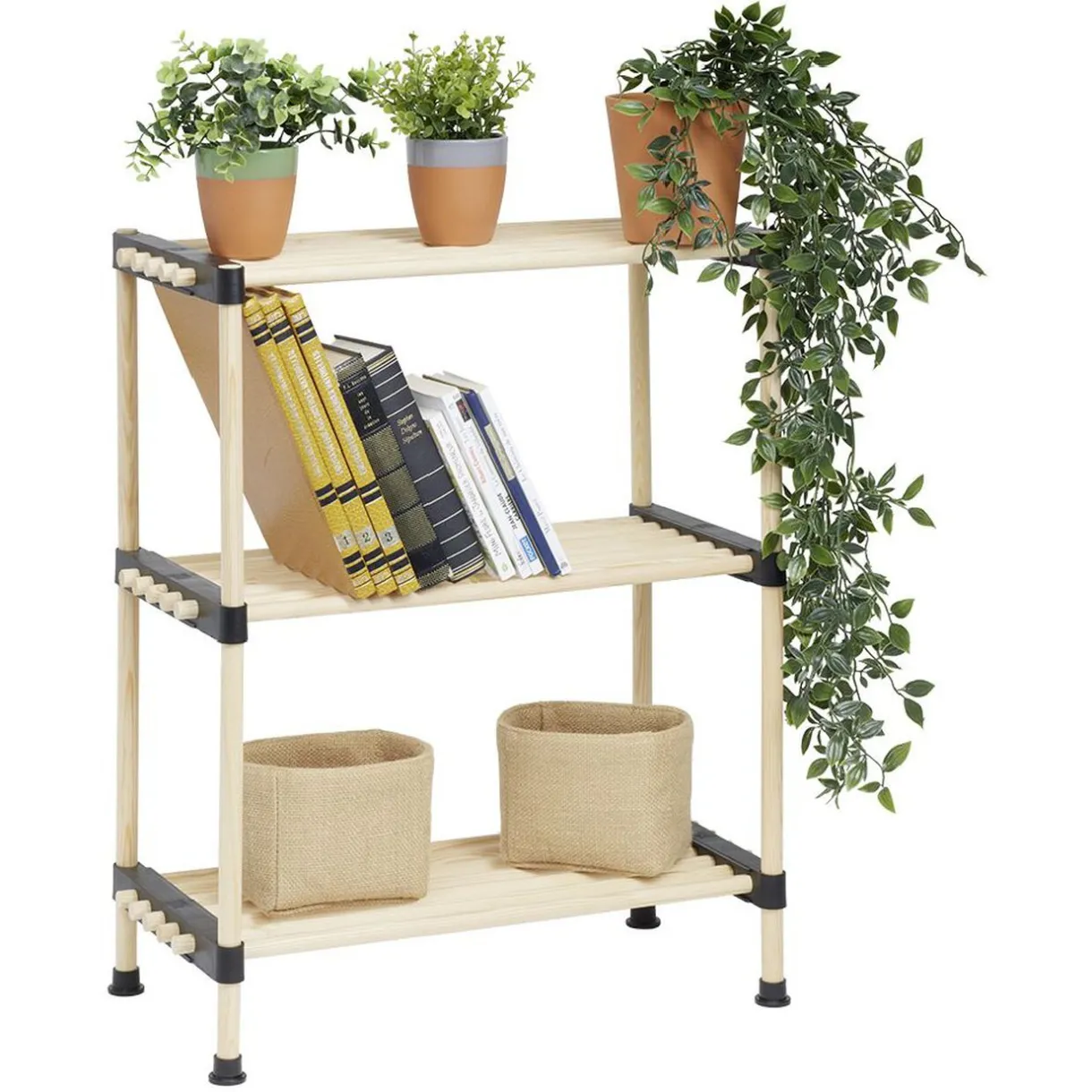 Rangement|Gifi Étagere 3 niveaux bois beige et plastique noir - 40x28xH74,5cm