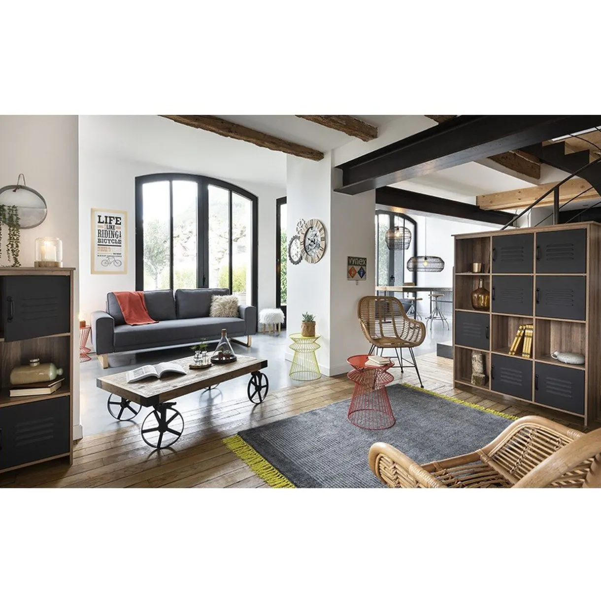 Rangement|Gifi Étagère 12 casiers Liverpool miel et noire