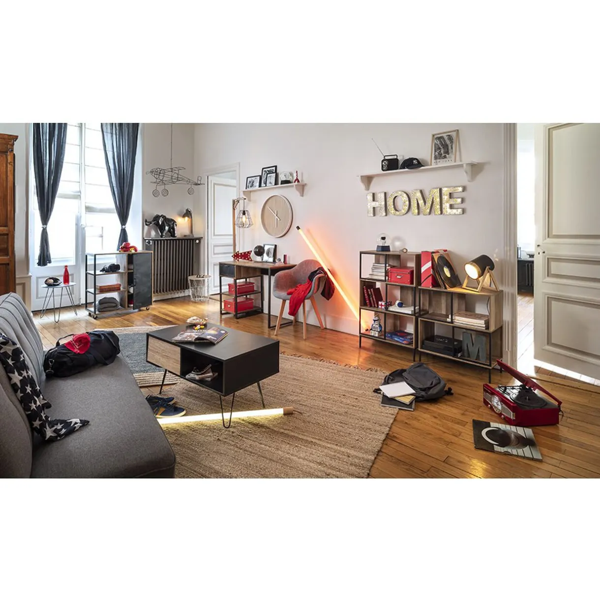 Rangement|Gifi Étagère 4 casiers Stanley noire et naturelle