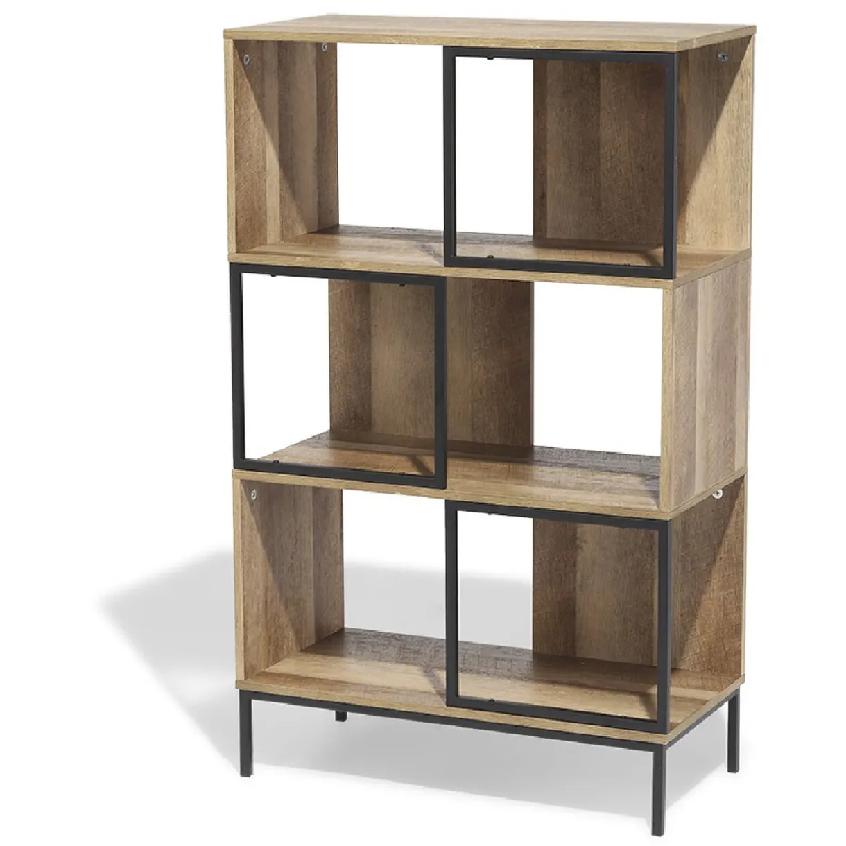 Rangement|Gifi Étagère 6 casiers Stanley noire et naturelle