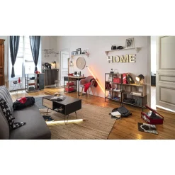 Rangement|Gifi Étagère 6 casiers Stanley noire et naturelle