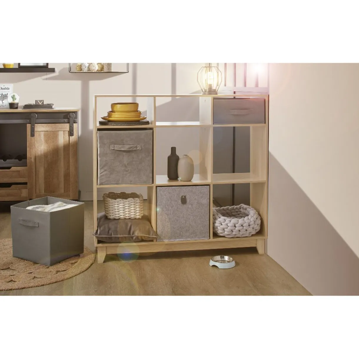 Rangement|Gifi Étagère 9 compartiment bois Dimensions: 102x29,7h96 coul nat