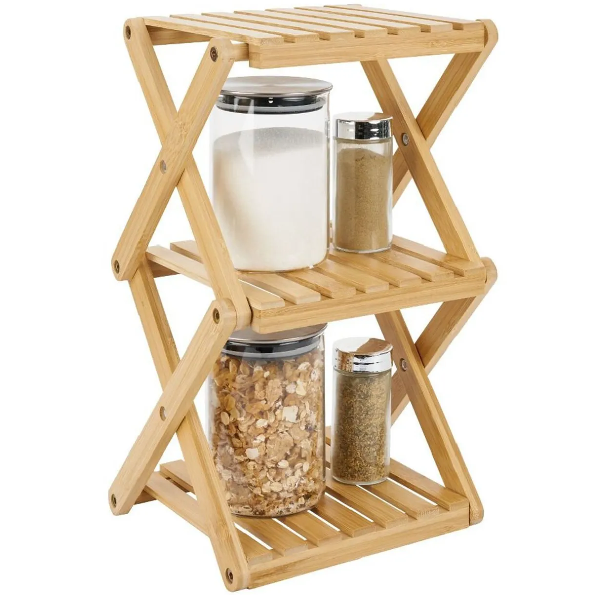Étagère 3 niveaux pliable bambou naturel 22,1xH35,5x18,3cm^Gifi Outlet